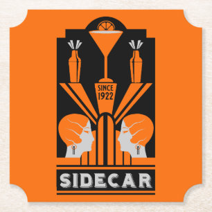 Sidecar Cocktail Art Deco Paper Coaster