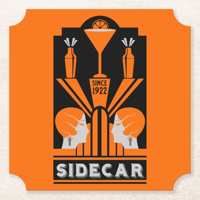 Sidecar Cocktail Art Deco Paper Coaster (Front)