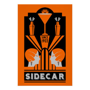 Sidecar Cocktail Art Deco Poster