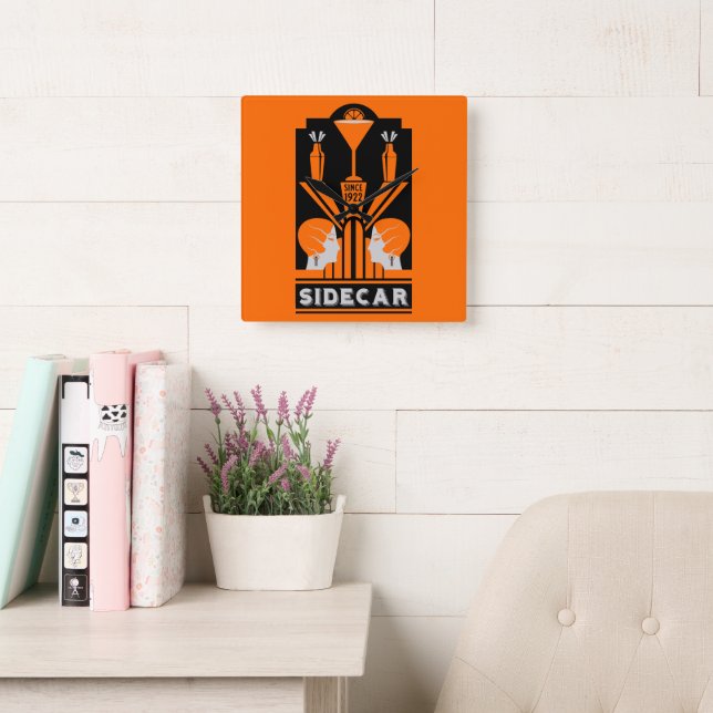 Sidecar Cocktail Art Deco Square Wall Clock (Reading Room)