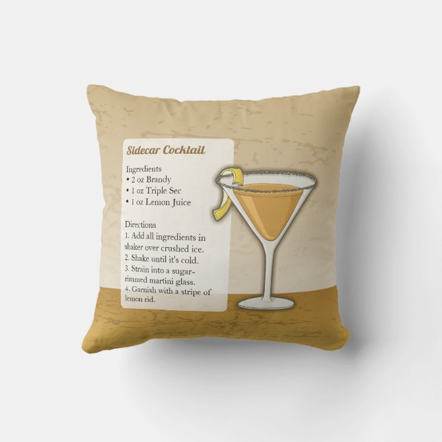 Sidecar Cocktail Recipe Cushion (Back)