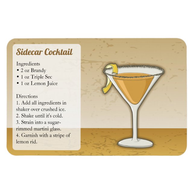 Sidecar Cocktail Recipe Magnet (Horizontal)