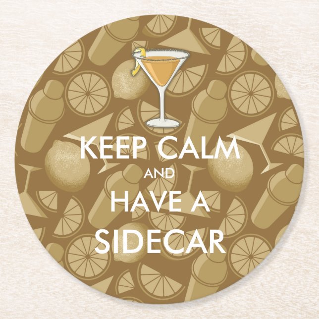 Sidecar cocktail round paper coaster (Front)