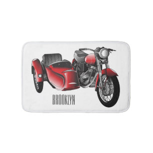 Sidecar motorcycle cartoon illustration  bath mat