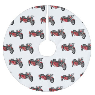 Sidecar motorcycle cartoon illustration brushed polyester tree skirt