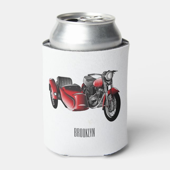 Sidecar motorcycle cartoon illustration  can cooler (Can Front)