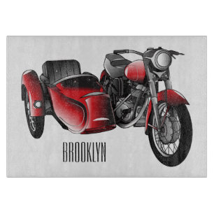 Sidecar motorcycle cartoon illustration  cutting board