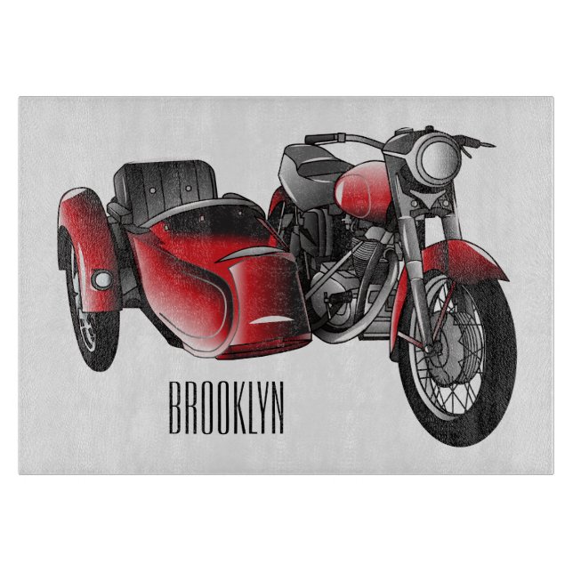 Sidecar motorcycle cartoon illustration  cutting board (Front)
