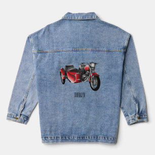 Sidecar motorcycle cartoon illustration  denim jacket
