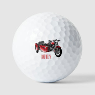 Sidecar motorcycle cartoon illustration golf balls