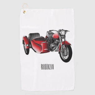 Sidecar motorcycle cartoon illustration golf towel