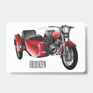 Sidecar motorcycle cartoon illustration  ID badge