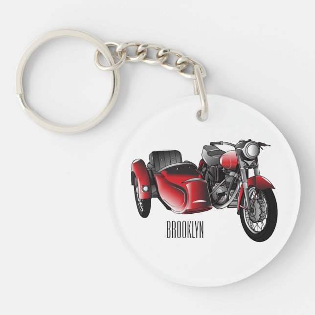 Sidecar motorcycle cartoon illustration  key ring (Front)