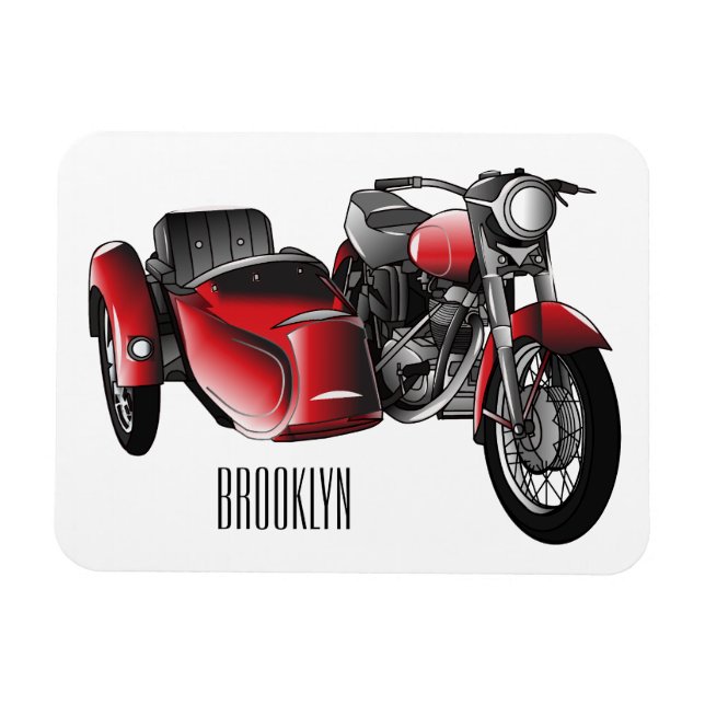 Sidecar motorcycle cartoon illustration  magnet (Horizontal)