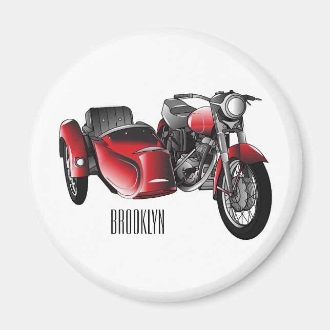 Sidecar motorcycle cartoon illustration  magnet (Front)