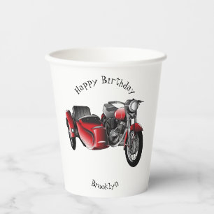 Sidecar motorcycle cartoon illustration  paper cups
