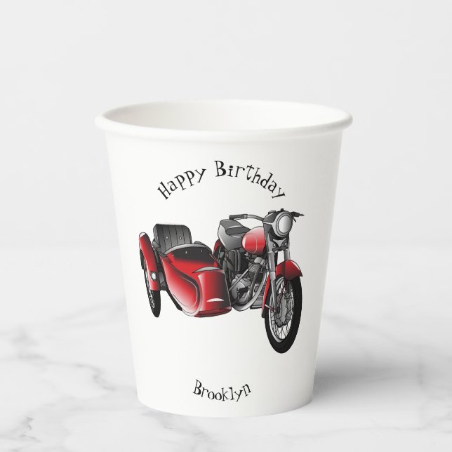 Sidecar motorcycle cartoon illustration  paper cups (Front)