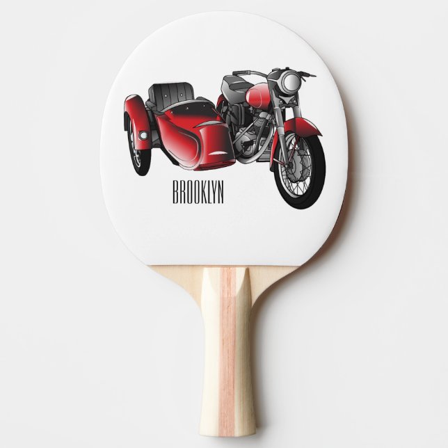 Sidecar motorcycle cartoon illustration  ping pong paddle (Front)