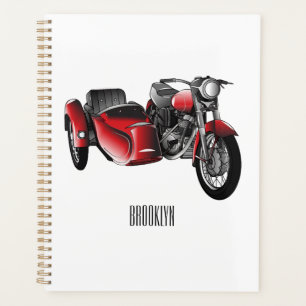Sidecar motorcycle cartoon illustration planner