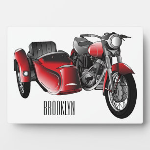 Sidecar motorcycle cartoon illustration  plaque