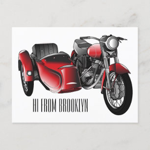 Sidecar motorcycle cartoon illustration  postcard