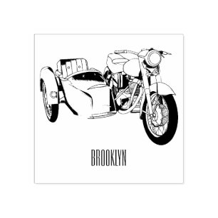 Sidecar motorcycle cartoon illustration  rubber stamp