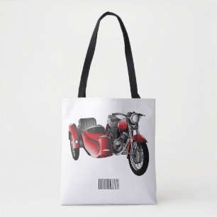 Sidecar motorcycle cartoon illustration tote bag