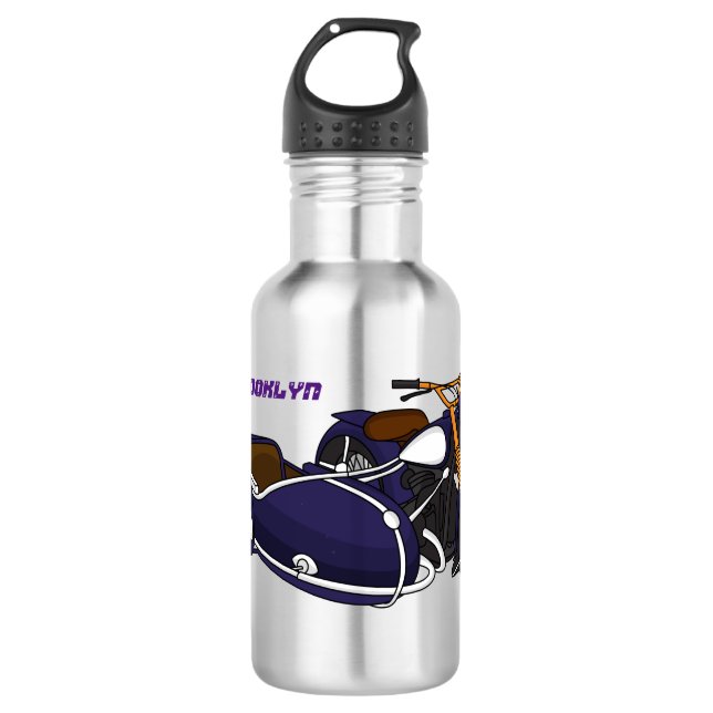 Sidecar purple motorcycle illustration 532 ml water bottle (Front)