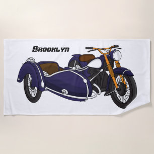 Sidecar purple motorcycle illustration  beach towel