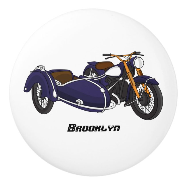 Sidecar purple motorcycle illustration ceramic knob (Front)