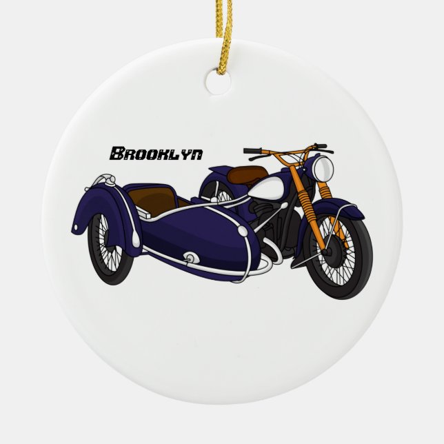 Sidecar purple motorcycle illustration ceramic tree decoration (Front)
