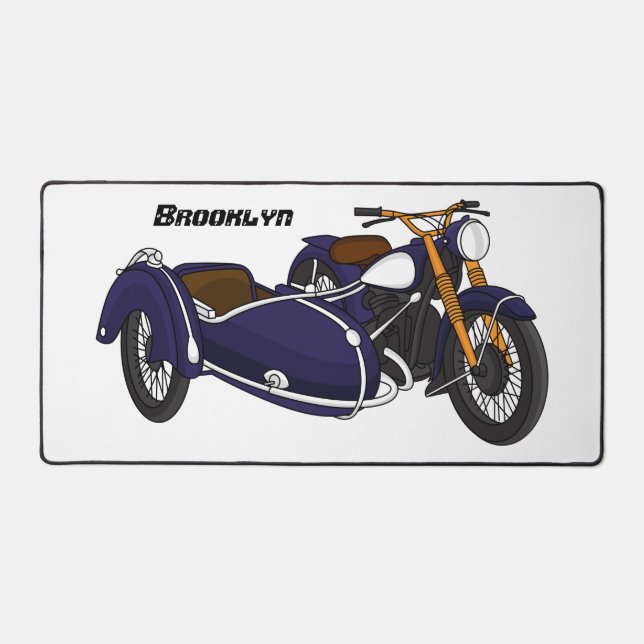 Sidecar purple motorcycle illustration desk mat (Front)