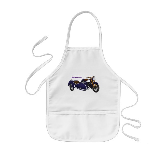 Sidecar purple motorcycle illustration kids apron (Front)