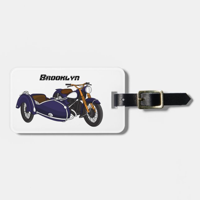 Sidecar purple motorcycle illustration luggage tag (Front Horizontal)