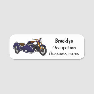 Sidecar purple motorcycle illustration name tag