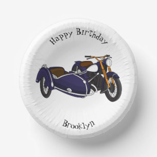 Sidecar purple motorcycle illustration  paper plate
