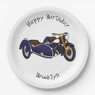 Sidecar purple motorcycle illustration paper plate