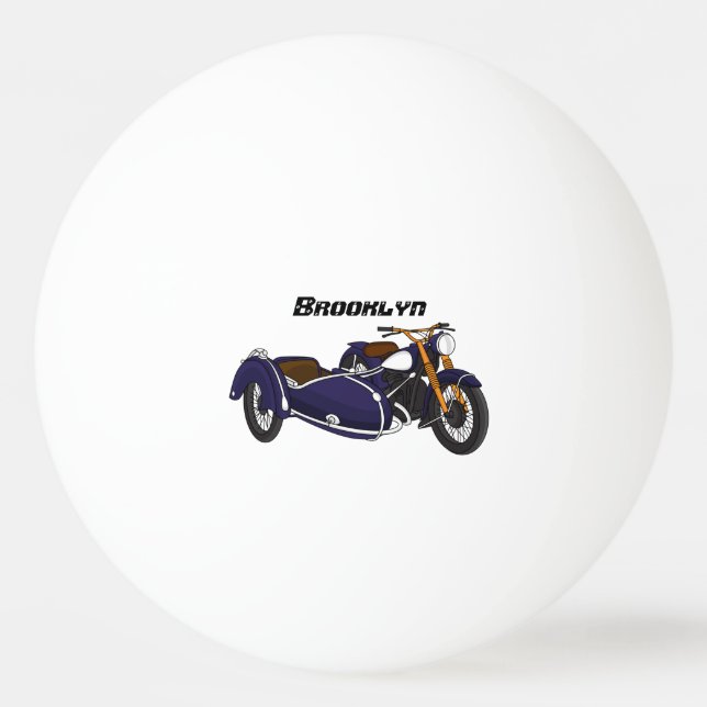Sidecar purple motorcycle illustration ping pong ball (Front)
