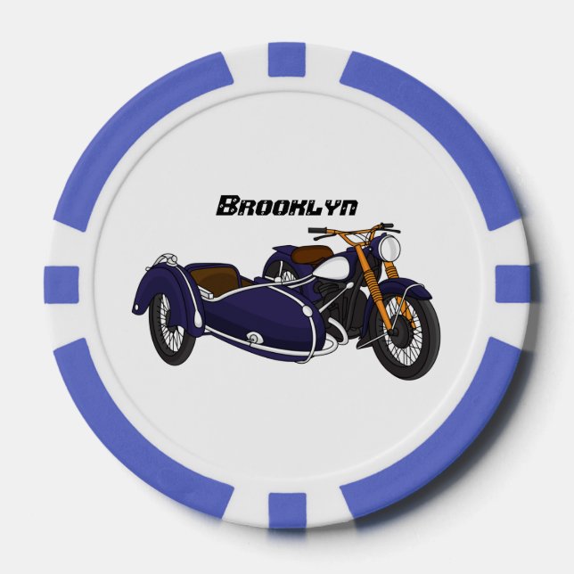 Sidecar purple motorcycle illustration poker chips (Front)