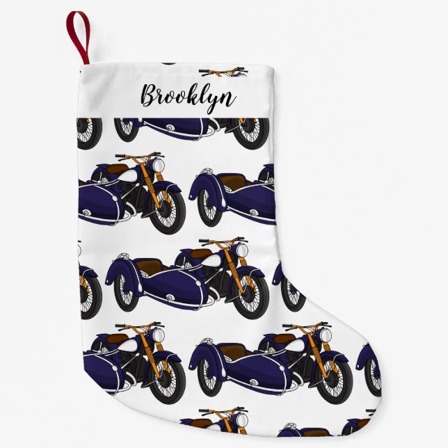 Sidecar purple motorcycle illustration small christmas stocking (Front)