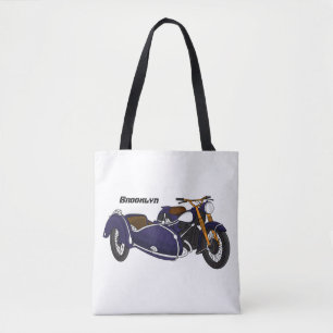 Sidecar purple motorcycle illustration tote bag