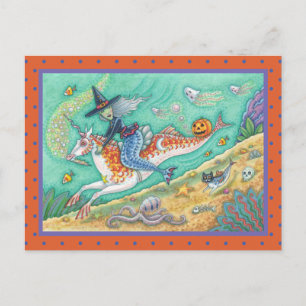 SIDESADDLE WITCH MERMAID, UNICORN MERHORSE FANTASY POSTCARD