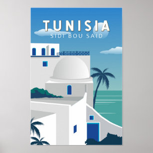 Sidi Bou Said Tunisia Retro Travel Art Vintage Poster