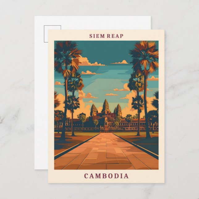 Siem Reap Cambodia Elegant Art Vintage Travel Postcard (Front/Back)