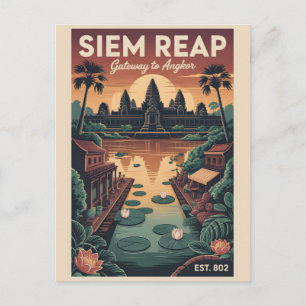 Siem Reap Cambodia Retro Travel Poster Art Postcard