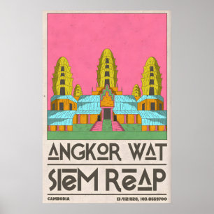 Siem Reap Travel Poster, Geometric Temple Art Poster