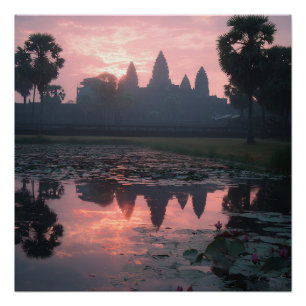 Siem Reap Wat Cambodian Lake Vintage Poster