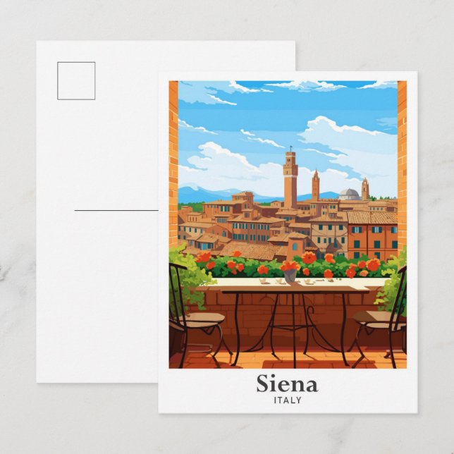 Siena Italy Art Travel Vintage Illustration Postcard (Front/Back)