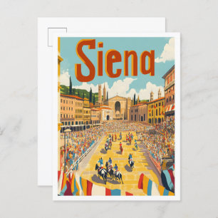 Siena Italy Art Vintage Travel Illustration Postcard