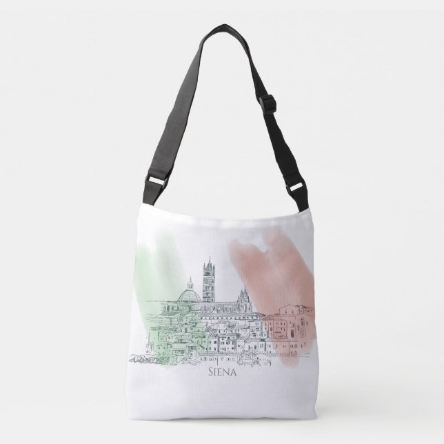 Siena Italy Italian Flag Pen and Ink Drawing Crossbody Bag (Front)